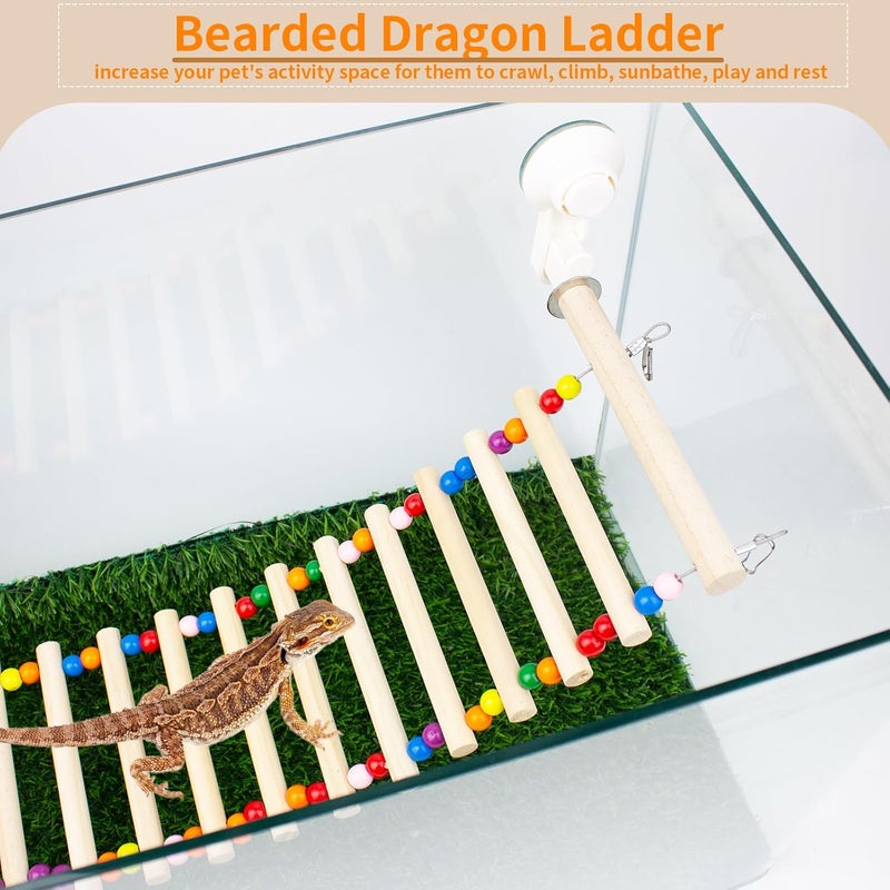 FlidRunest Bearded Dragon Window Ladder with 2 Sturdy Suction Cups, 21.6''x7.1'' Large Lizard Wood Climbing Perch Bridge, Reptile Hammock Perch Tank Accessories for Lizard, Leopard Gecko, Chameleon - Image 4